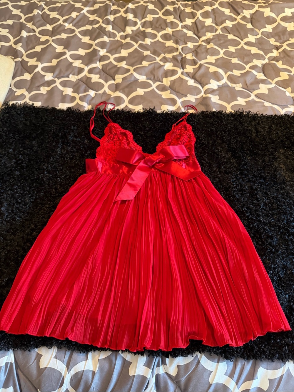 Victoria Secret Red Pleated Lace Bodice Dress